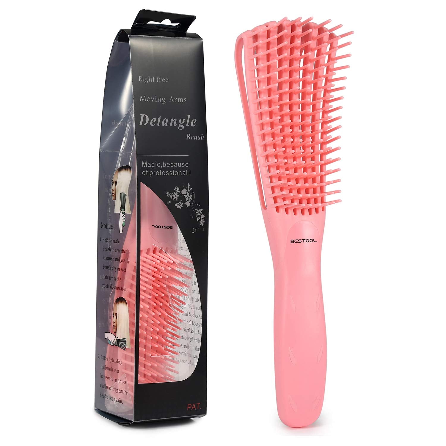 Hair Brush, Detangling Brush for Natural Black and Curly Hair (Pink, Afro 3/4Abc), Ideal for Wet or Dry Hair