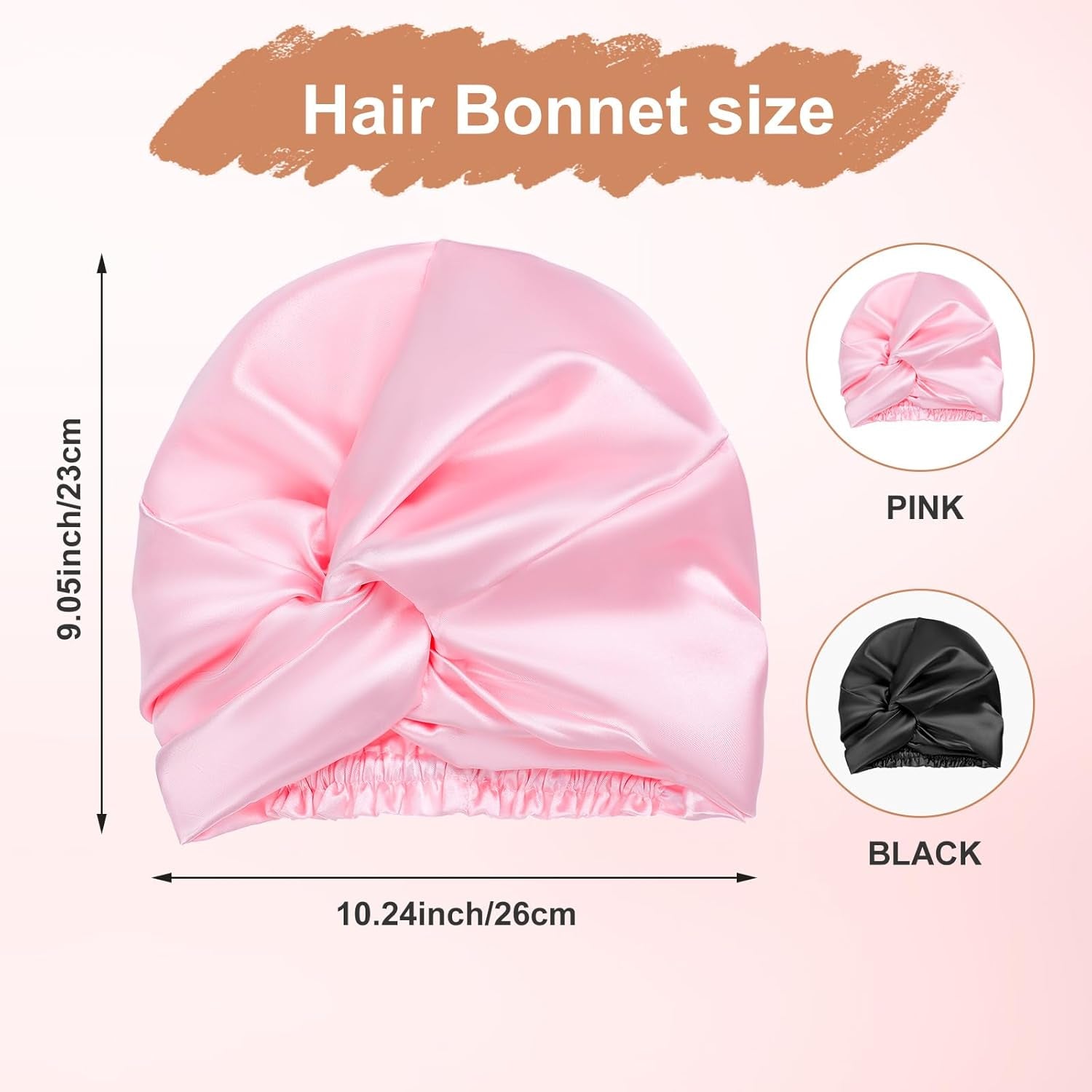 2 Pcs Satin Bonnet for Sleeping Adjustable Silk Hair Bonnet for Sleeping Silk Head Scarf Hair Wrap Turbans for Women Double Layer Soft Sleep Cap with Silk Scrunchies for Braid Curly Straight (Pink)