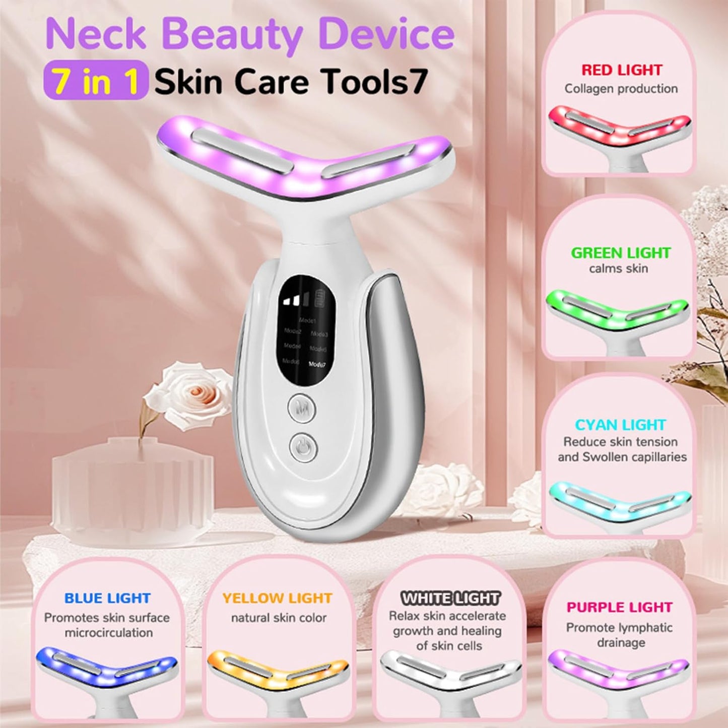 7-Color Face Neck Massager Face Sculpting Tool Triple-Action Wrinkle Remover Skin Rejuvenation Device Personal Care Products Home Beauty Neck Instrument