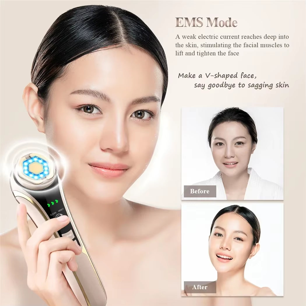 HIFU Face Skin Care EMS Facial Lifting Massager LED Photon Wrinkle Remover Hot Compress 1200Hz Vibration Anti-Aging Device