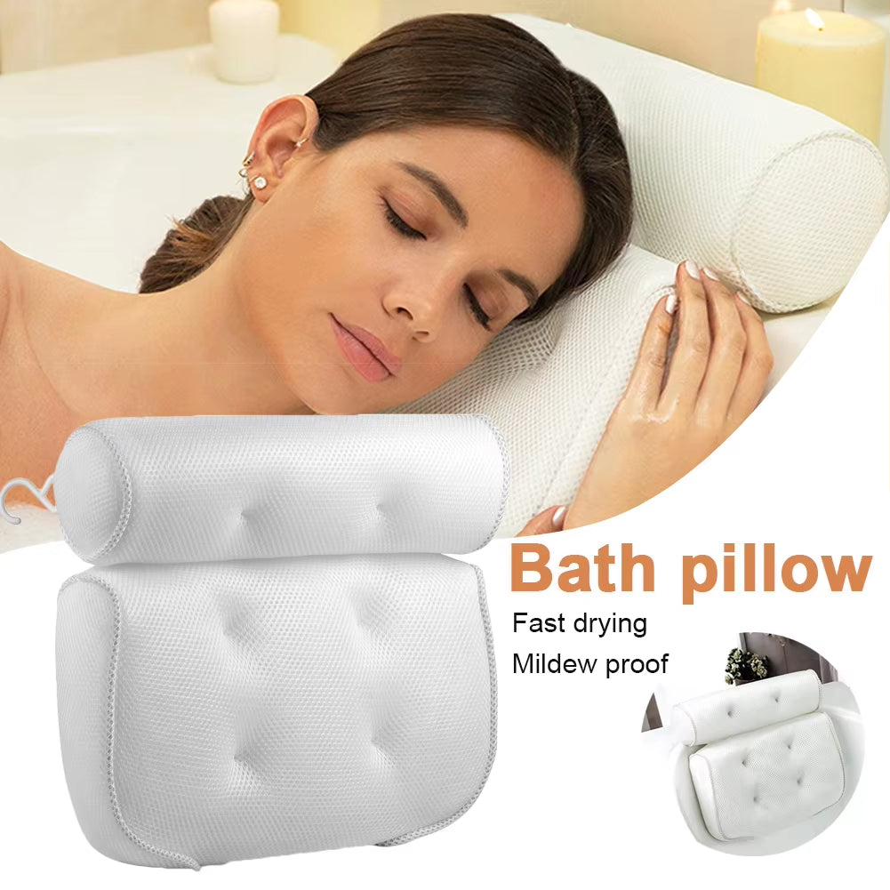 Breathable 3D Mesh Spa Bath Pillow with Suction Cups Neck and Back Support Spa Pillow for Home Hot Tub Bathroom Accessories