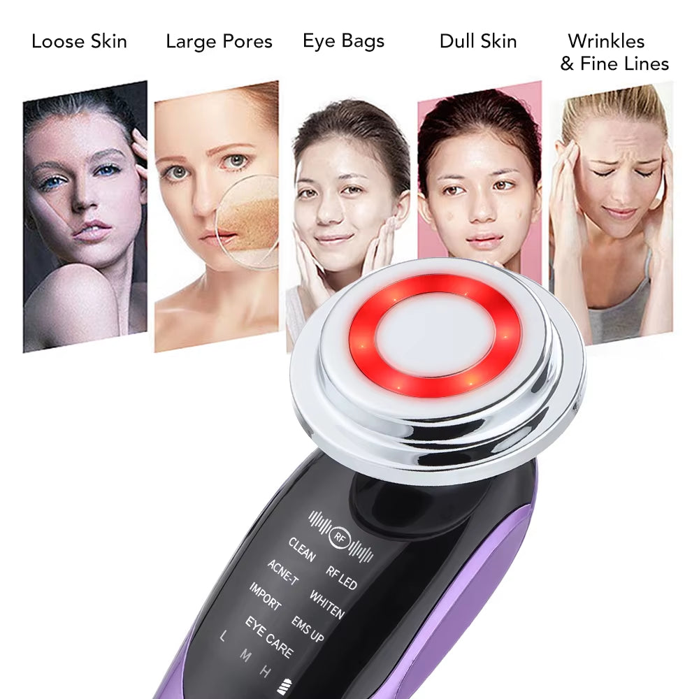 7 in 1 Anti-Aging Skin Rejuvenation Device EMS LED Facial Neck Firming Massager Beauty Care Apparatus Reduce Fine Lines