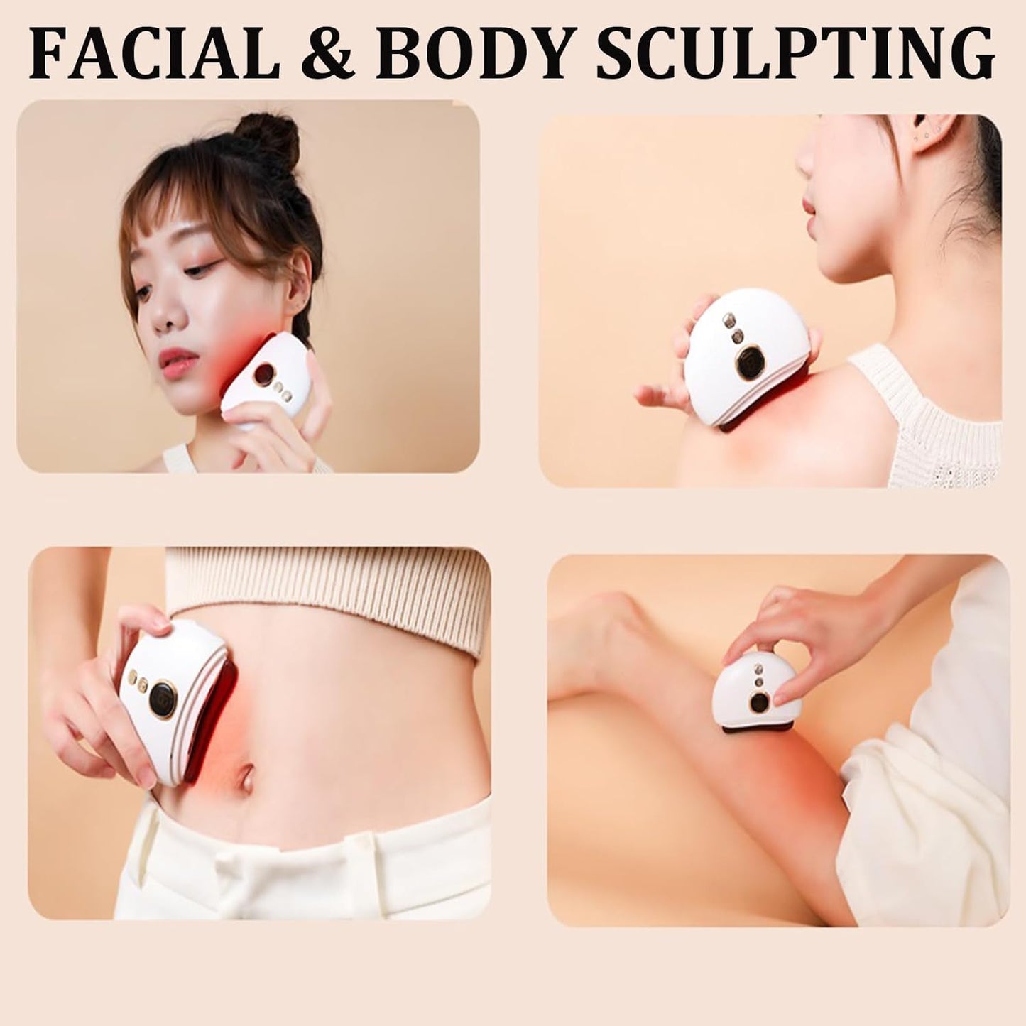 Electric Facial Massager Gua Sha Stone Massage Neck Face Lifting Tightening Device Heated Vibration Rechargeable Skincare Body Facial Massage Anti-Aging Wrinkle Puffiness Double Chin Reducer Lift Firm Sculpting Tool