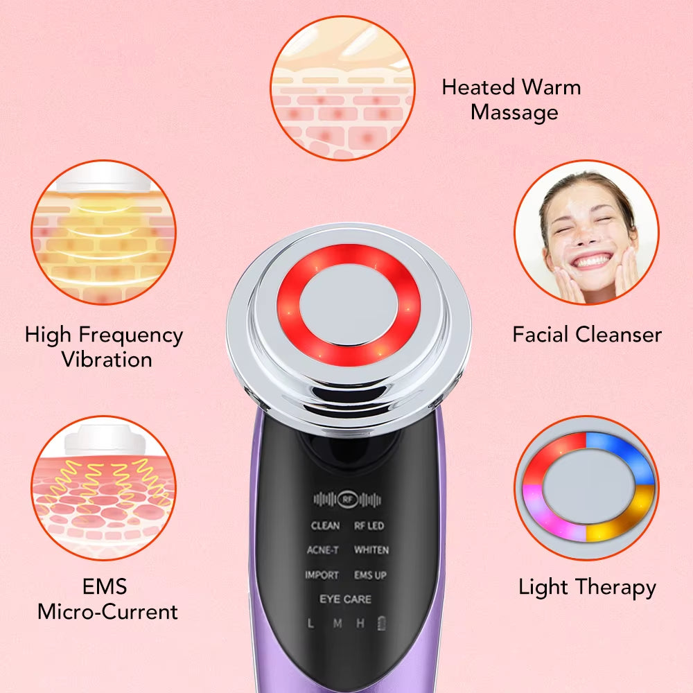 7 in 1 Anti-Aging Skin Rejuvenation Device EMS LED Facial Neck Firming Massager Beauty Care Apparatus Reduce Fine Lines