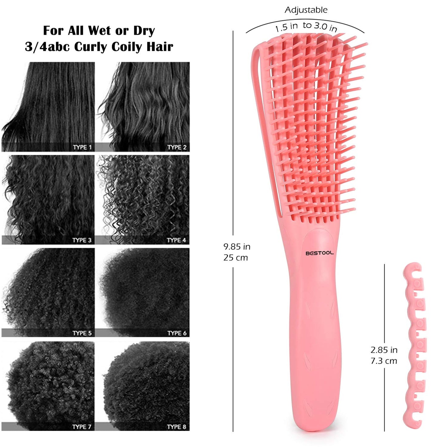 Hair Brush, Detangling Brush for Natural Black and Curly Hair (Pink, Afro 3/4Abc), Ideal for Wet or Dry Hair