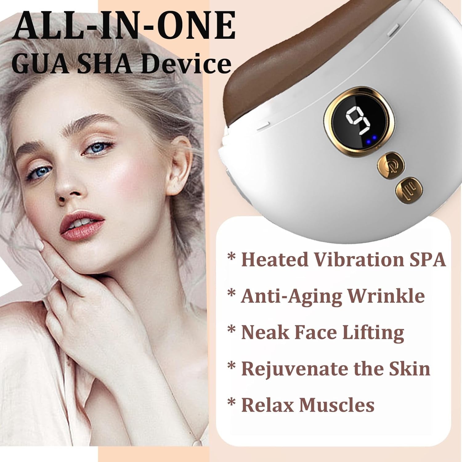 Electric Facial Massager Gua Sha Stone Massage Neck Face Lifting Tightening Device Heated Vibration Rechargeable Skincare Body Facial Massage Anti-Aging Wrinkle Puffiness Double Chin Reducer Lift Firm Sculpting Tool