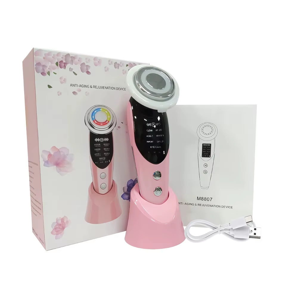 7 in 1 Anti-Aging Skin Rejuvenation Device EMS LED Facial Neck Firming Massager Beauty Care Apparatus Reduce Fine Lines