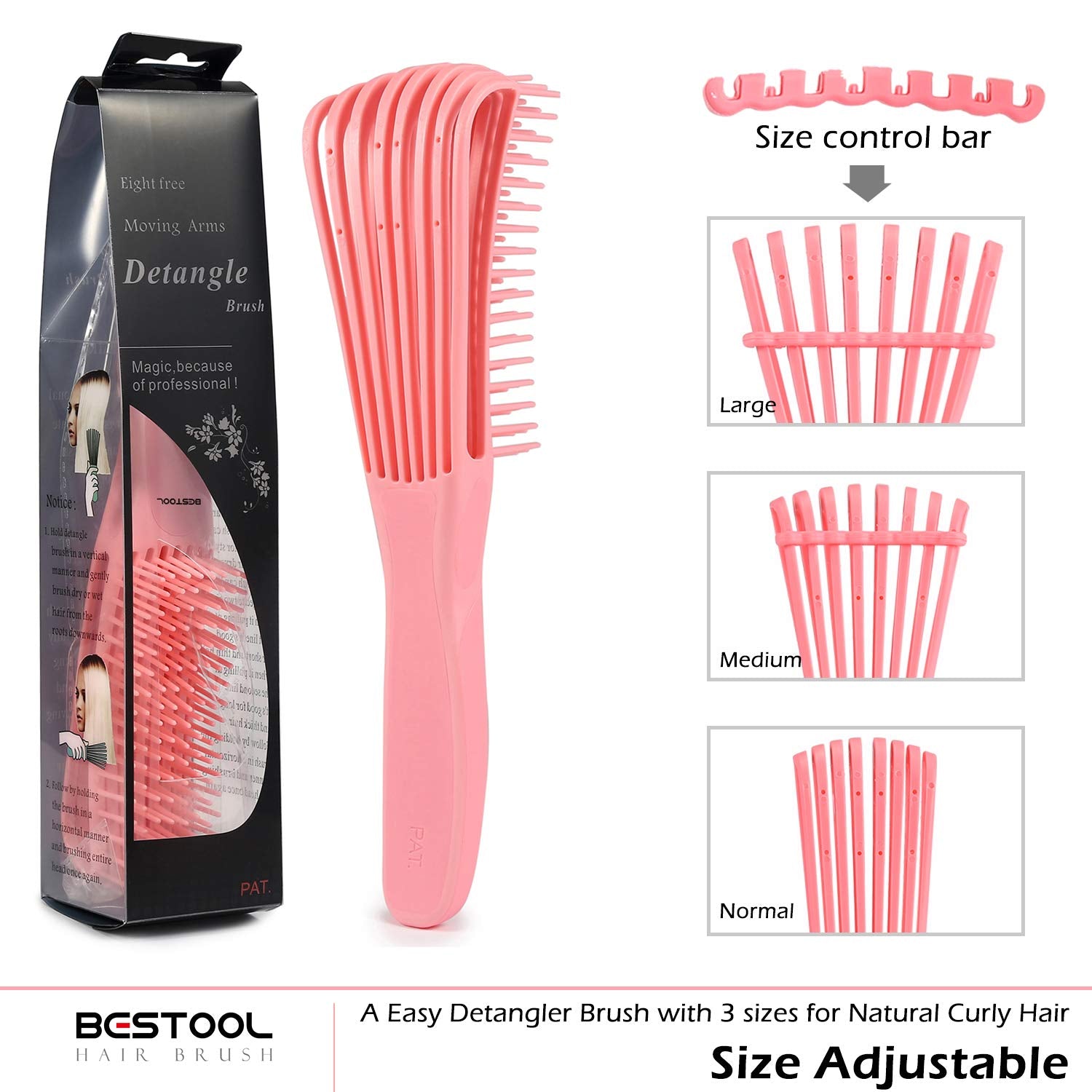 Hair Brush, Detangling Brush for Natural Black and Curly Hair (Pink, Afro 3/4Abc), Ideal for Wet or Dry Hair