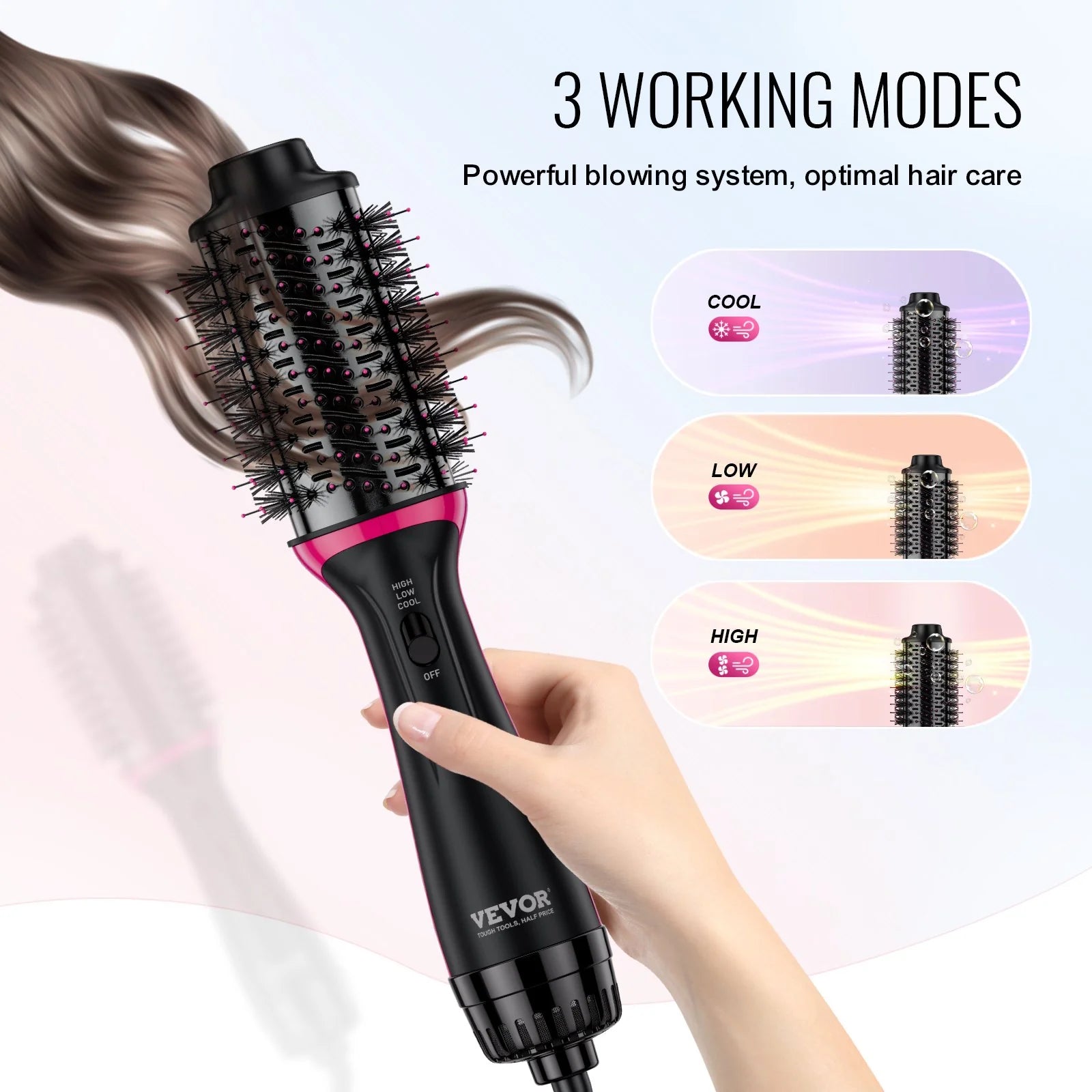 VEVOR Hair Blow Dryer Brush Dual Voltage Hot Air Styler with 2.56 Oval Barrel